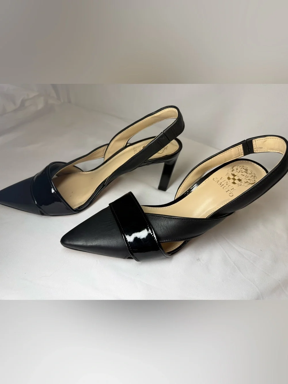 Vince Camuto Luzzia Slingback Pumps Women’s 8M Black Leather Patent Pointed Toe